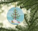Pink and White Chinchilla Merry Christmas Ceramic Ornament Christmas Tree Hanging Decorations for Home Christmas Holiday, Party, Gift, 3 in