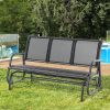3-Person Outdoor Patio Glider Bench, Porch Glider Swing with 3 Seats, Breathable Mesh Fabric, Metal Frame, Black